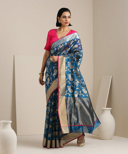 Royal_Blue_Handloom_Silk_Chanderi_Saree_with_Floral_Jangla_WeaverStory_02