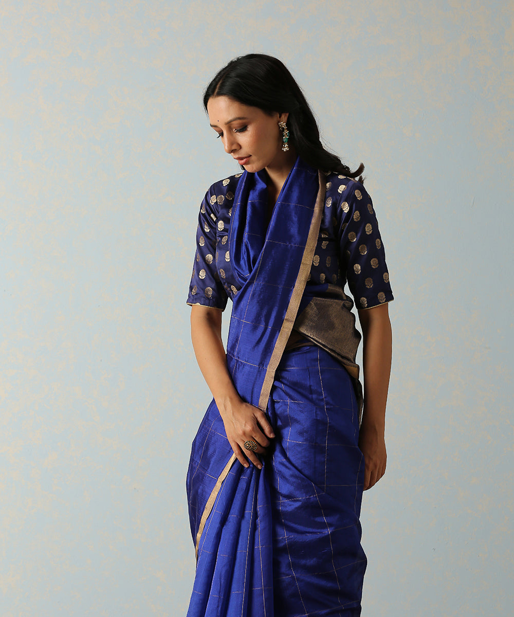 Handloom_Blue_Silk_Chanderi_Saree_With_Zari_Squares_WeaverStory_01