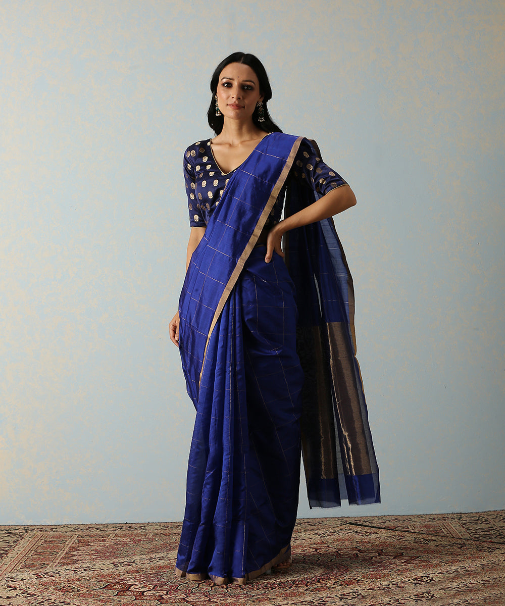 Handloom_Blue_Silk_Chanderi_Saree_With_Zari_Squares_WeaverStory_02