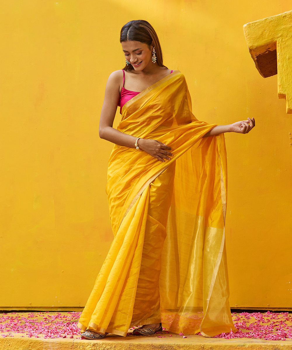 Yellow_Handloom_Pure_Silk_Chanderi_Saree_With_Zari_Squares_WeaverStory_02