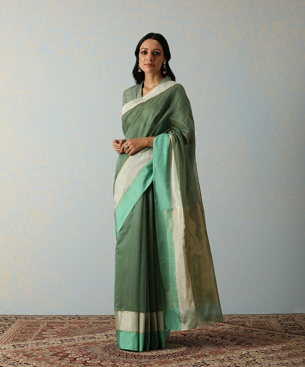 Green_Handloom_Cotton_Silk_Chanderi_Saree_With_8_Inches_Border_WeaverStory_02