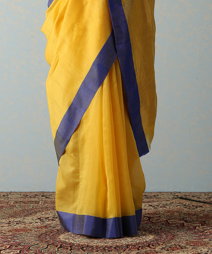 Yellow_Handloom_Cotton_Silk_Chanderi_Saree_With_Blue_Mashroo_Border_WeaverStory_04