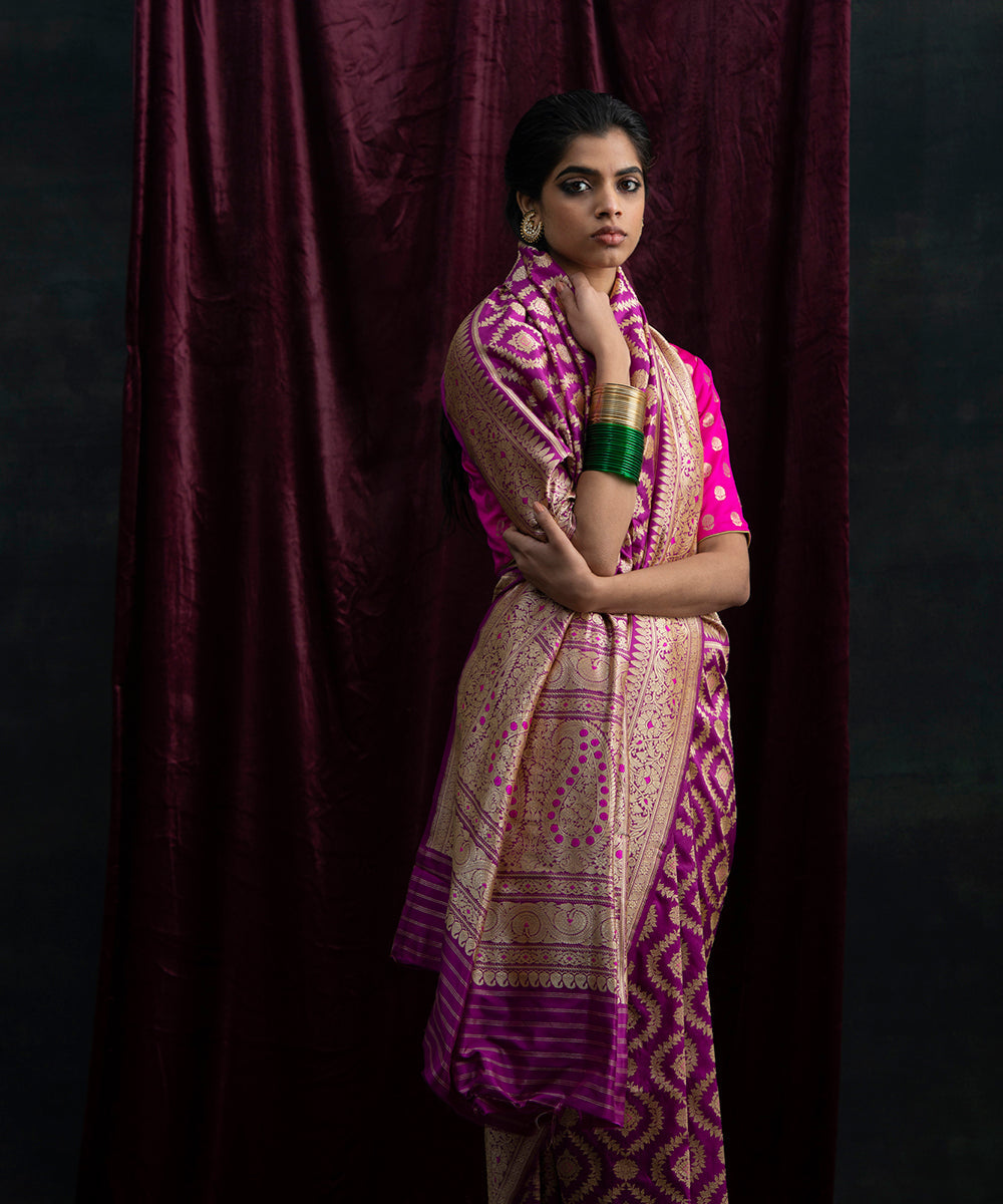 Purple_Handloom_Pure_Katan_Silk_Banarasi_Saree_With_Kadhwa_Jaal_and_Pink_Meenakari_WeaverStory_01