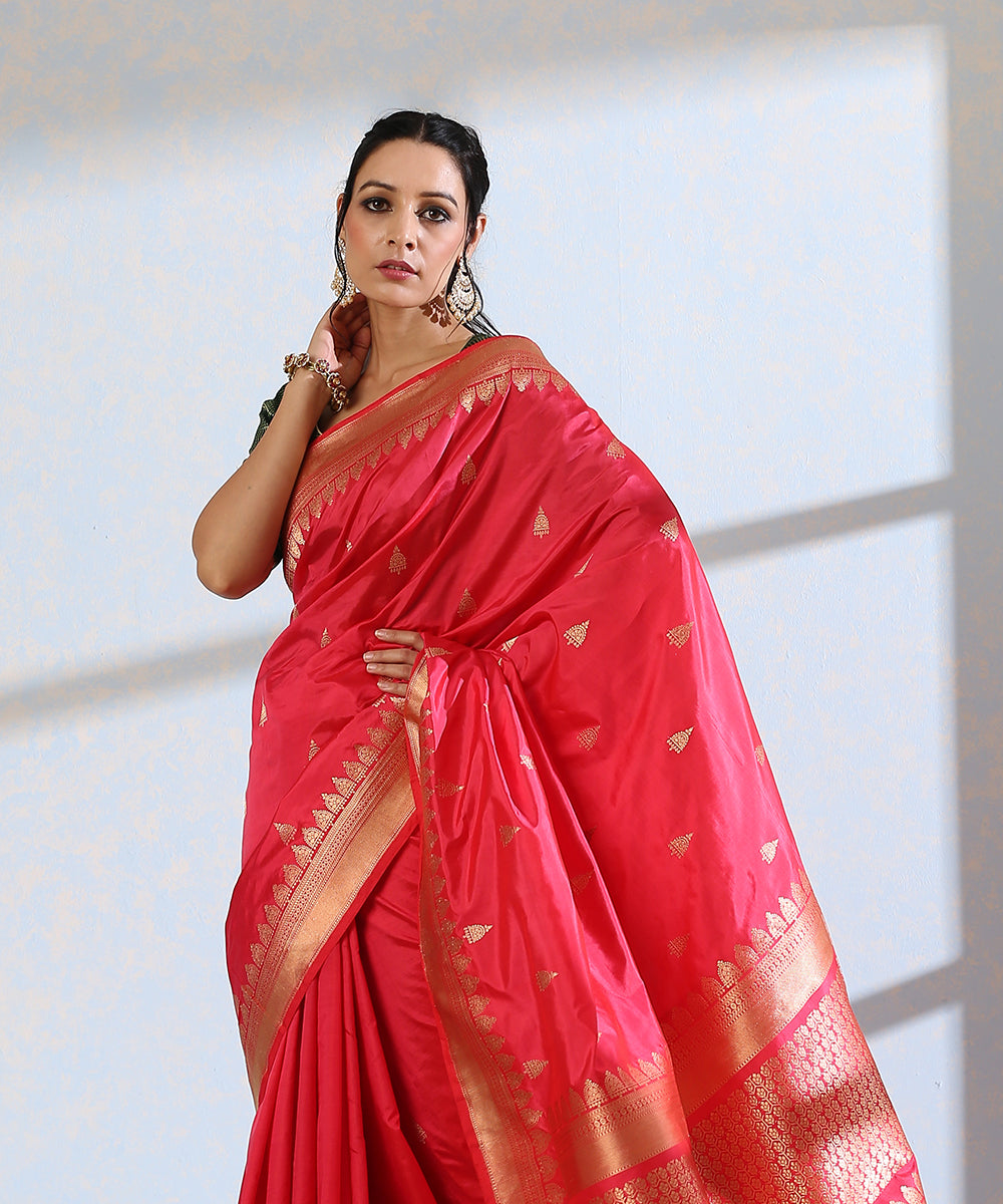 Pink_Handloom_Pure_Katan_Silk_Banarasi_Saree_With_Small_Border_And_Booti_WeaverStory_01