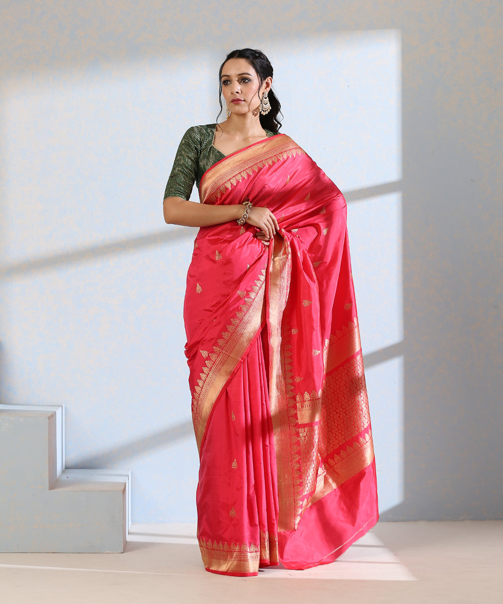 Pink_Handloom_Pure_Katan_Silk_Banarasi_Saree_With_Small_Border_And_Booti_WeaverStory_02