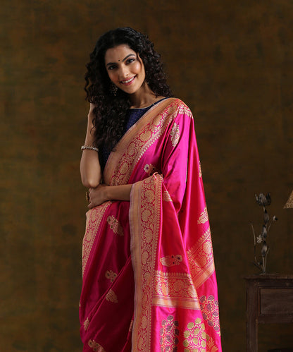 Pink_Handloom_Pure_Katan_Silk_Banarasi_Saree_with_Kadhwa_Booti_WeaverStory_01