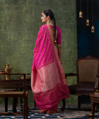 Hot_Pink_Handloom_Pure_Katan_Silk_Banarasi_Saree_with_Beldaar_Cutwork_Jamdani_work_WeaverStory_03