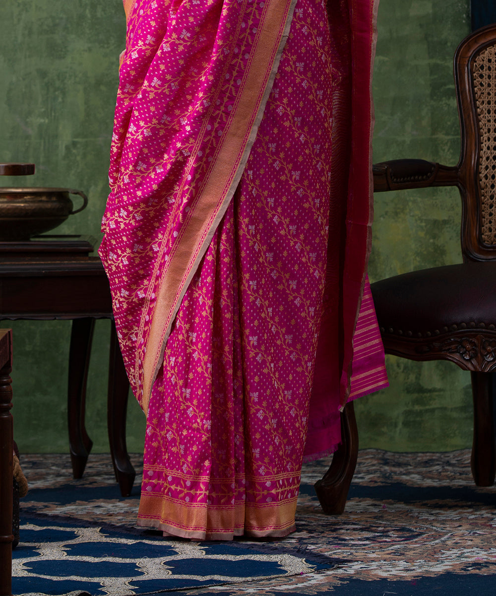 Hot_Pink_Handloom_Pure_Katan_Silk_Banarasi_Saree_with_Beldaar_Cutwork_Jamdani_work_WeaverStory_04