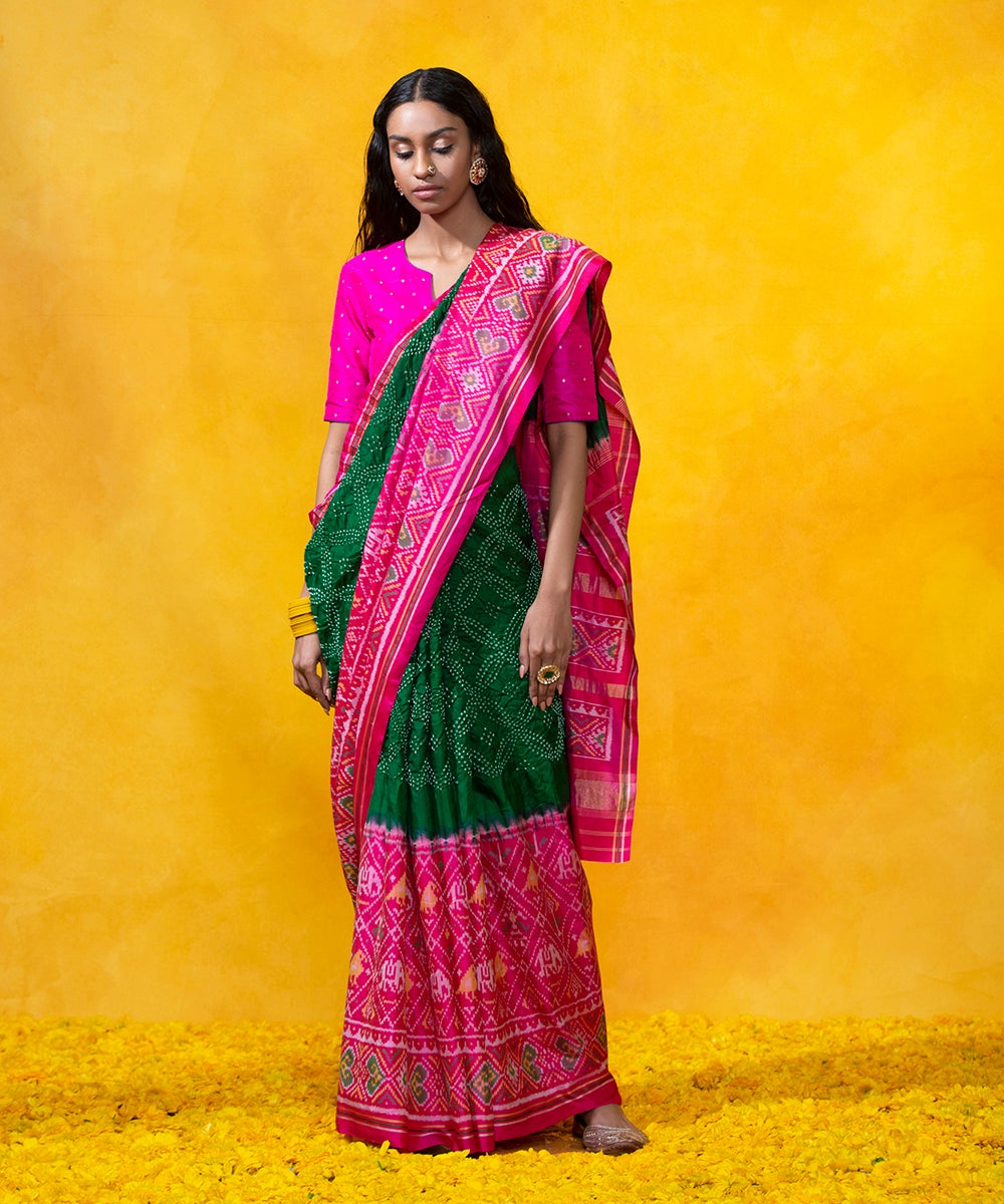 Handloom_Green_Mulberry_Silk_Saree_with_pink_Patola_Border_WeaverStory_02