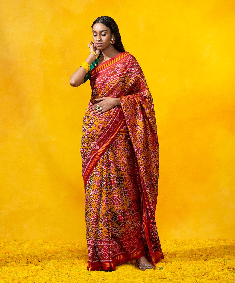 EKKTARA Saree For Women Yellow Colour Soft Silk Printed Patola Saree W –  Ekktara
