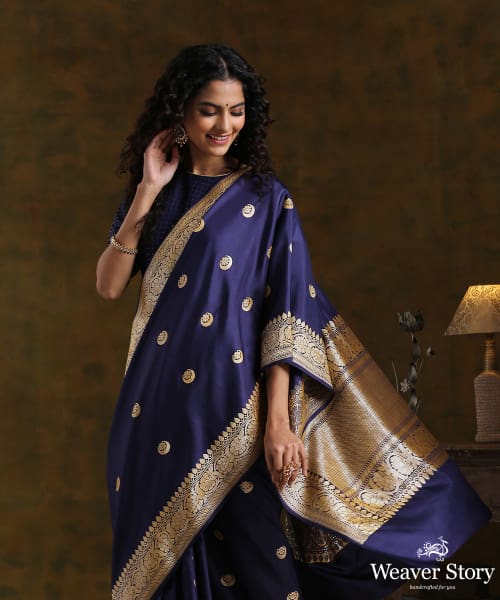 Handloom_Blue_Pure_Katan_Silk_Banarasi_Saree_with_Chaand_Boota_WeaverStory_01