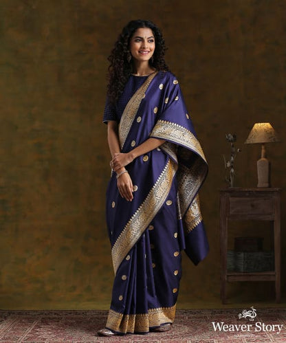 Handloom_Blue_Pure_Katan_Silk_Banarasi_Saree_with_Chaand_Boota_WeaverStory_02