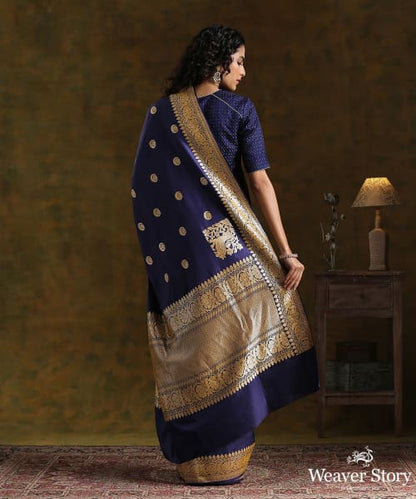 Handloom_Blue_Pure_Katan_Silk_Banarasi_Saree_with_Chaand_Boota_WeaverStory_03