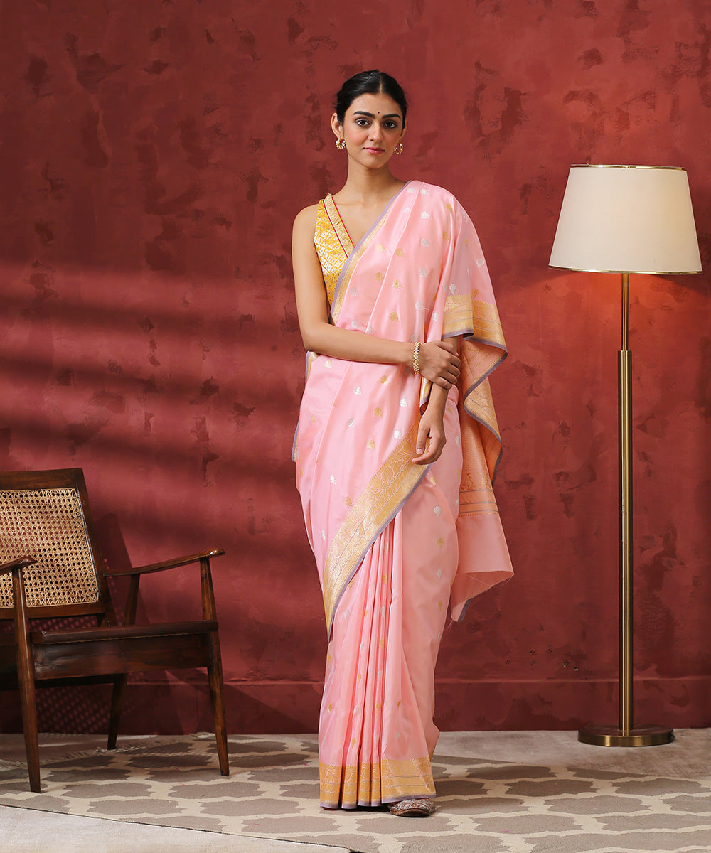 Light_Pink_Handloom_Kadhwa_Booti_Pure_Katan_Silk_Banarasi_Saree_WeaverStory_02