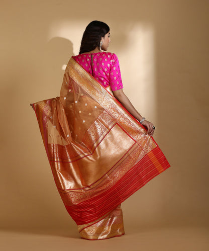 Orange_Handloom_Silk_Tissue_Banarasi_Saree_With_Gold_And_Silver_Zari_Kadhwa_Booti_WeaverStory_03