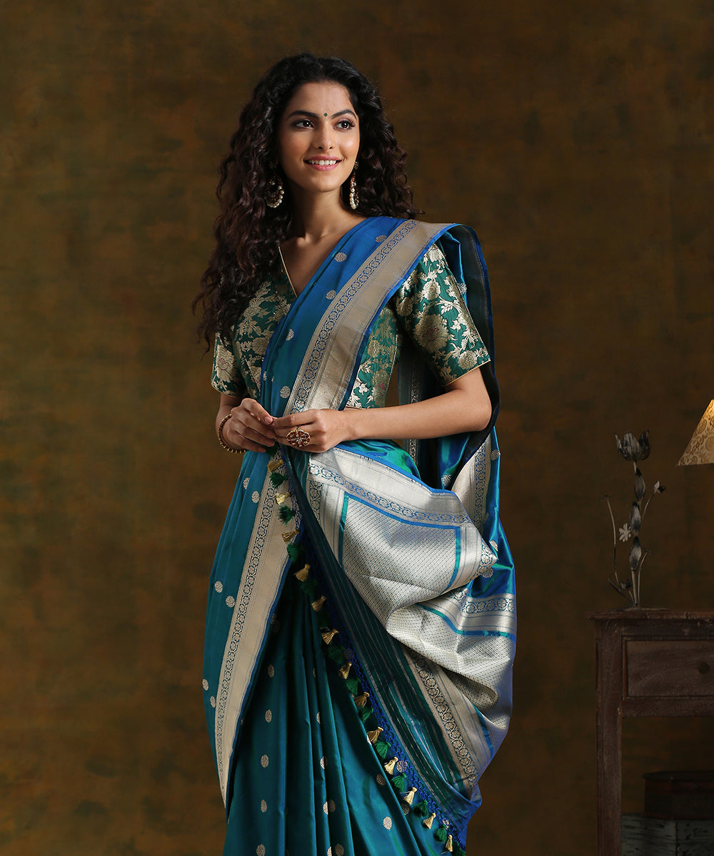 Peacock_Blue_Handloom_Pure_Katan_Silk_Banarasi_Saree_with_Asharfi_Booti_WeaverStory_01