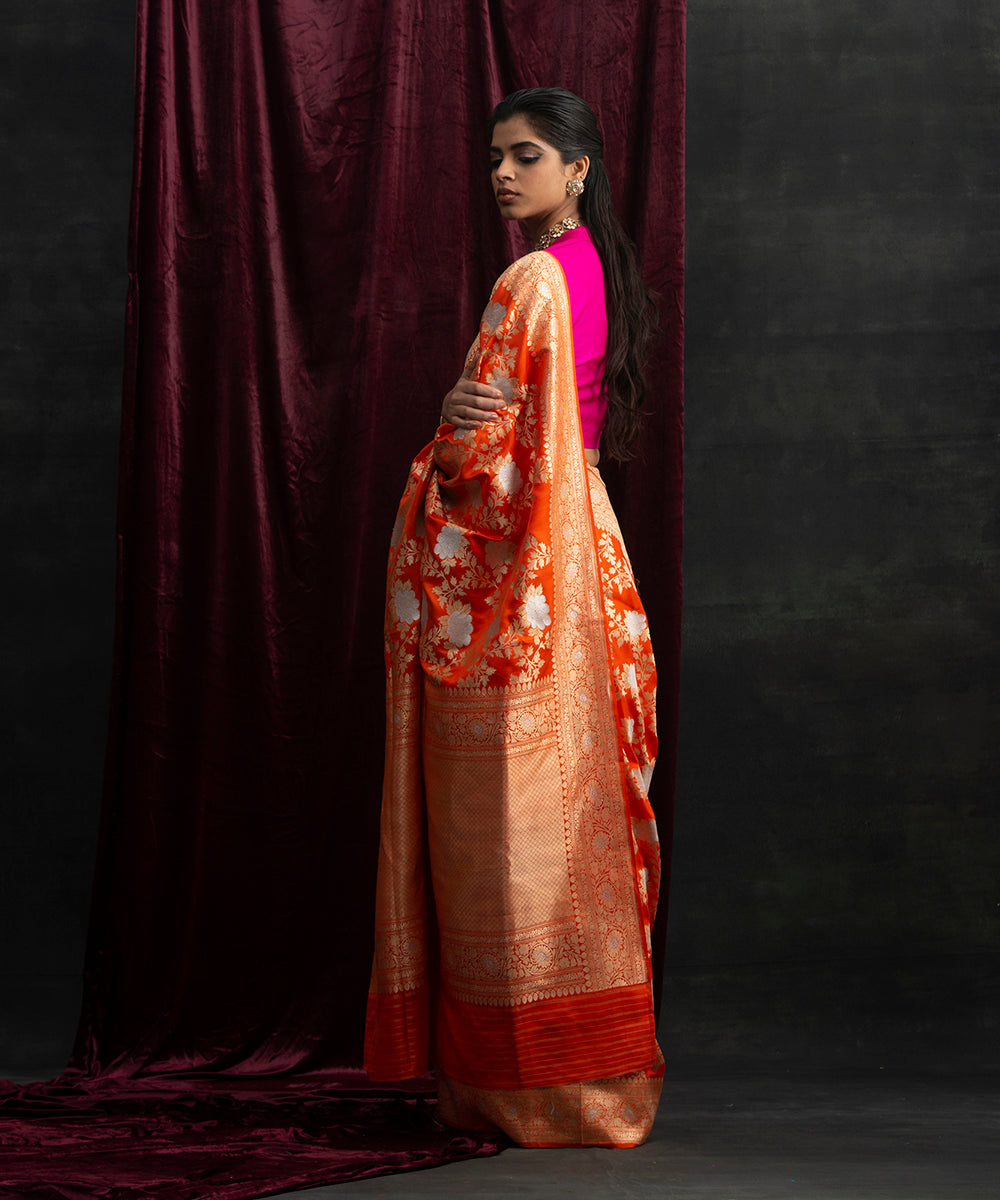 Handloom_Orange_Pure_Katan_Silk_Banarasi_Saree_with_Angoor_Jangla_WeaverStory_04