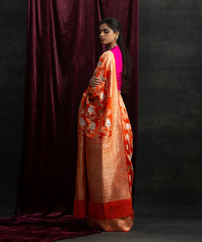 Handloom_Orange_Pure_Katan_Silk_Banarasi_Saree_with_Angoor_Jangla_WeaverStory_04