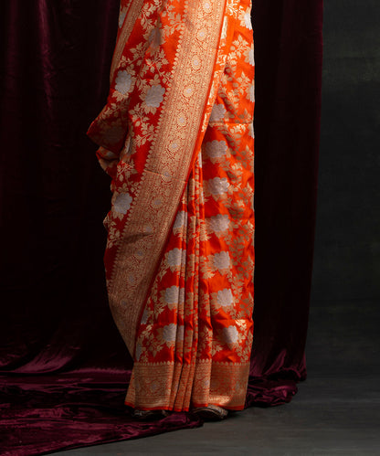 Handloom_Orange_Pure_Katan_Silk_Banarasi_Saree_with_Angoor_Jangla_WeaverStory_05
