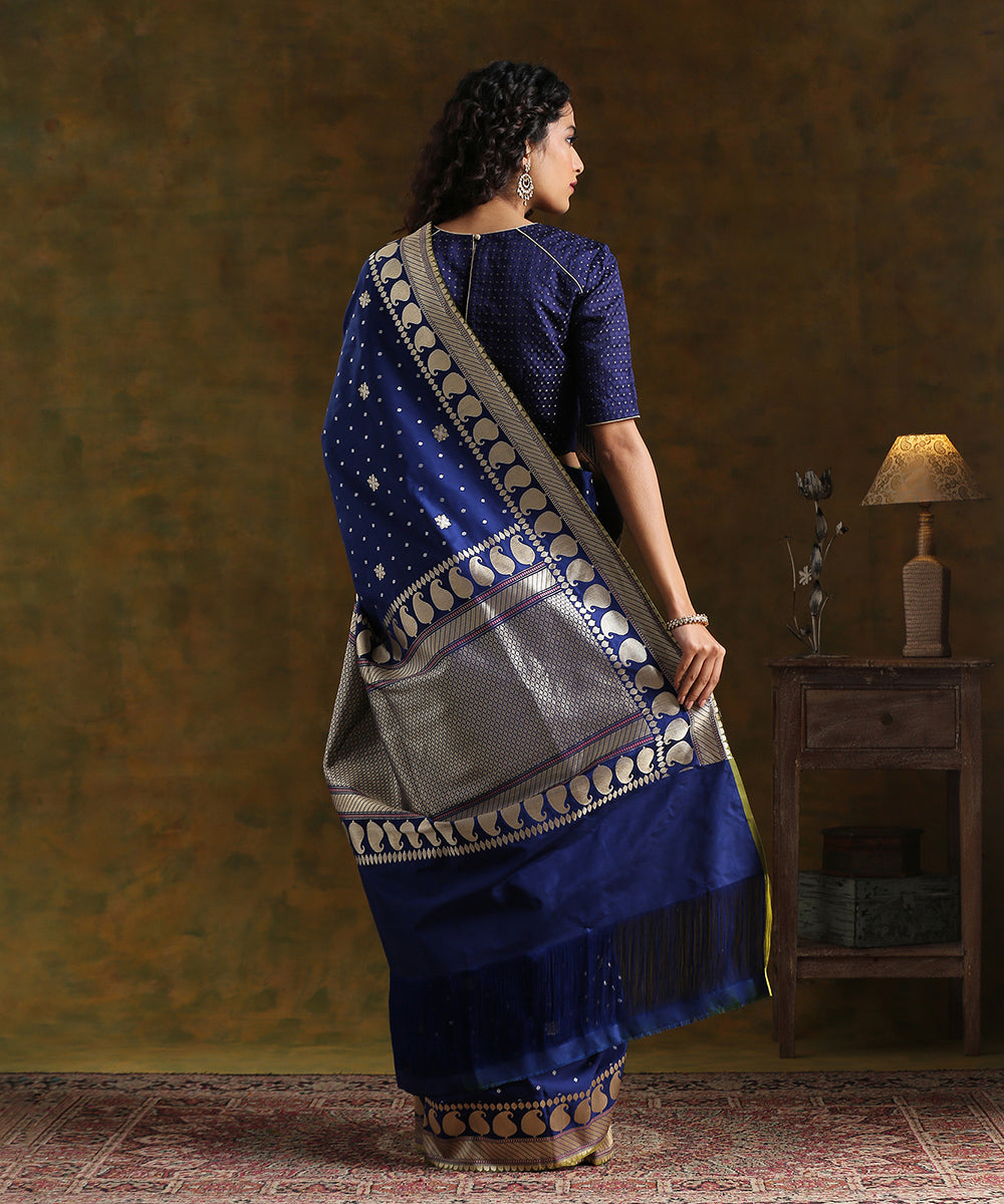 Blue_Handloom_Pure_Katan_Silk_Kadhwa_Booti_Banarasi_Saree_With_Paisley_Border_WeaverStory_03