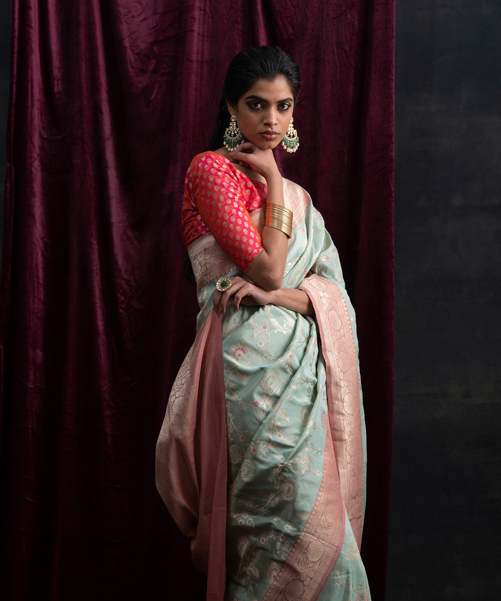 Handloom_Powder_Blue_Katan_Tissue_Saree_With_Meenakari_Jaal_And_Blush_Pink_Border_WeaverStory_01