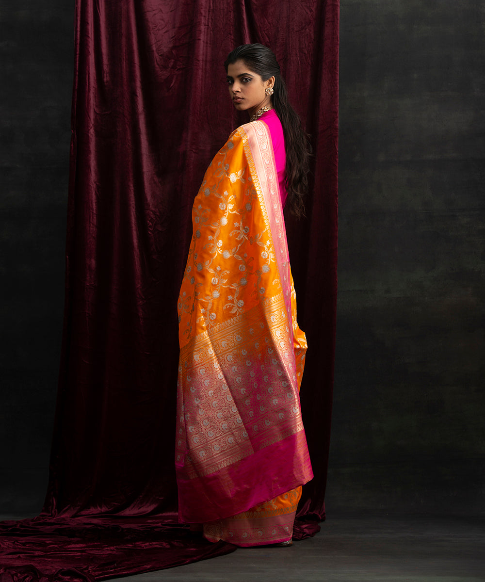 Handloom_Orange_Pure_Katan_Silk_Banarasi_Saree_with_Kadhwa_Jangla_and_Pink_Border_WeaverStory_03