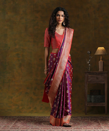 Handloom_Purple_Pure_Katan_Silk_Ektara_Jangla_Banarasi_Saree_With_Red_Border_WeaverStory_02