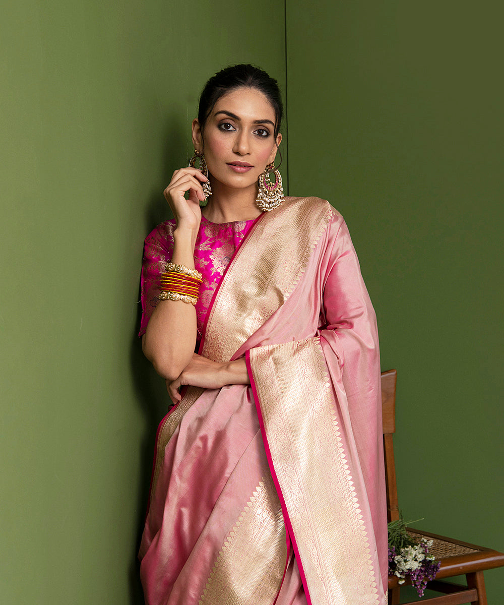 Handloom_Pink_Plain_Banarasi_Saree_With_Kadhwa_Border_and_Pallu_WeaverStory_01