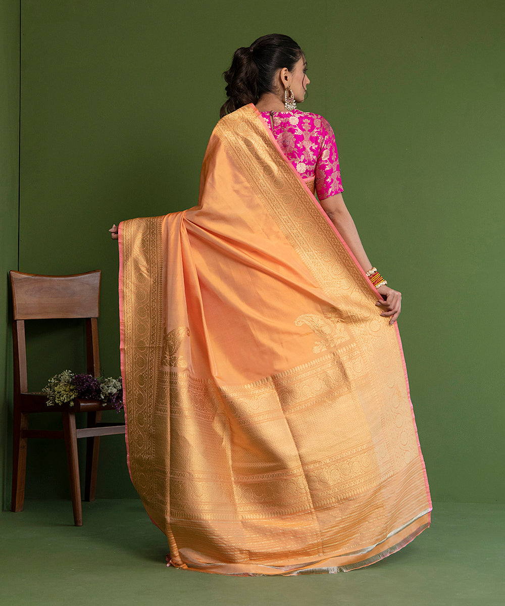 Orange_Handloom_Plain_Pure_Katan_Silk_Banarasi_Saree_With_Kadhwa_Border_Pallu_WeaverStory_03