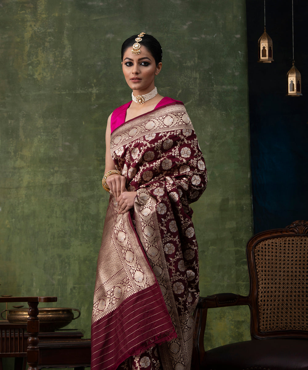 Handloom_Wine_Pure_Katan_Silk_Banarasi_Saree_with_Sona_Rupa_Small_Cutwork_Jaal_WeaverStory_01