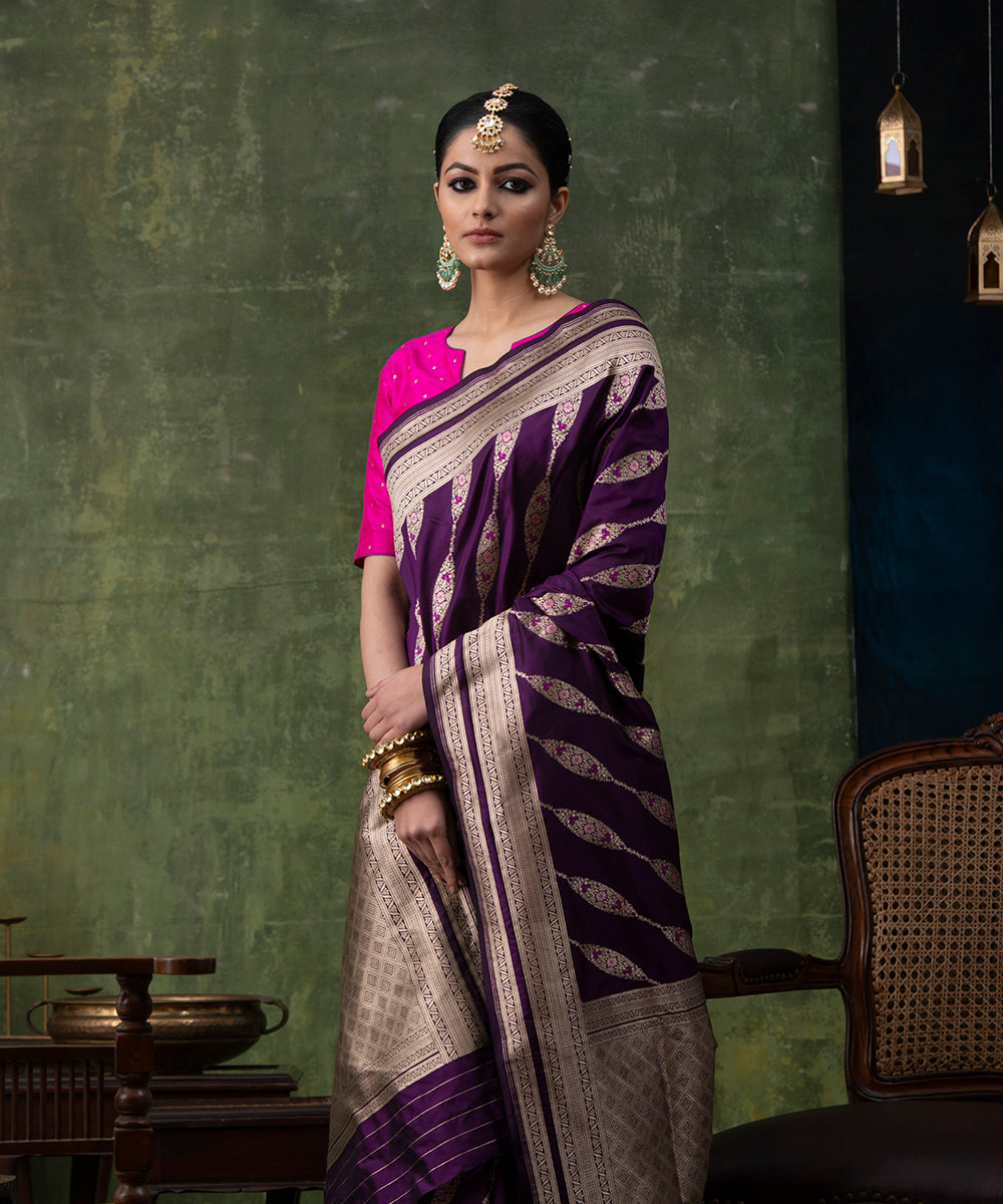 Purple_Handloom_Pure_Katan_Silk_Banarasi_Saree_with_Diagonal_Meenakari_Bel_WeaverStory_01