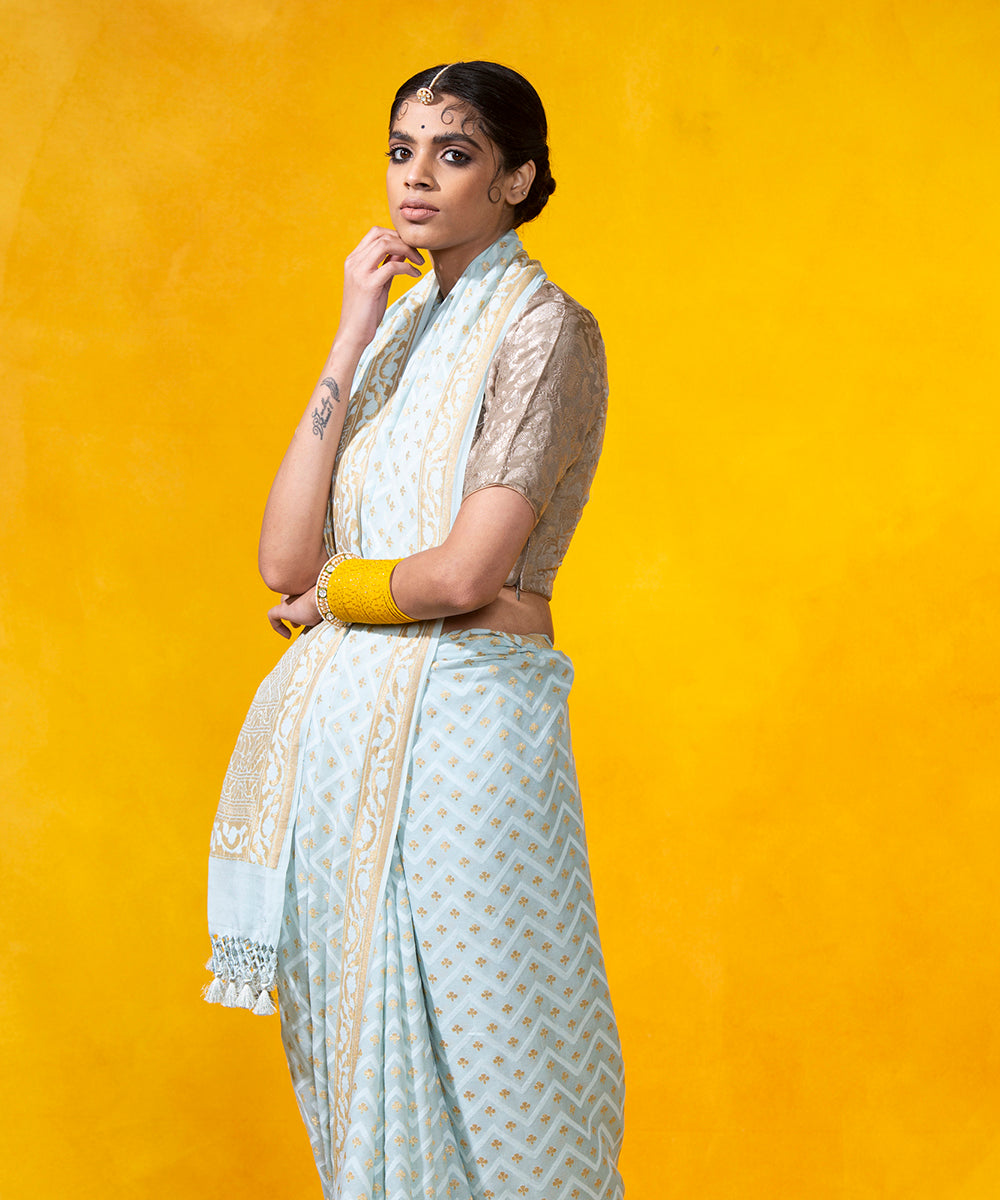 Handloom_Light_Blue_Tanchoi_Weave_Banarasi_Georgette_Saree_With_Chevrons_WeaverStory_01