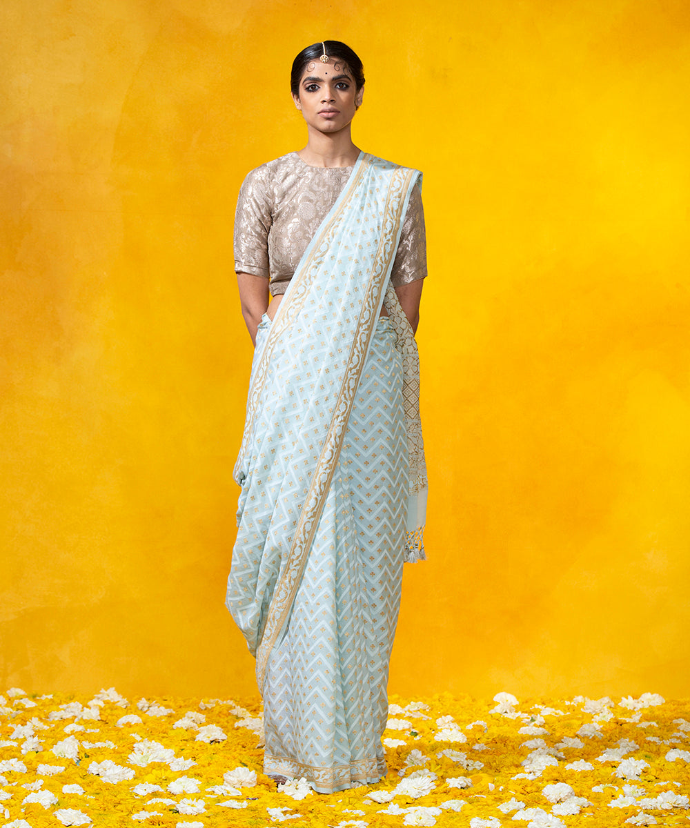 Handloom_Light_Blue_Tanchoi_Weave_Banarasi_Georgette_Saree_With_Chevrons_WeaverStory_02