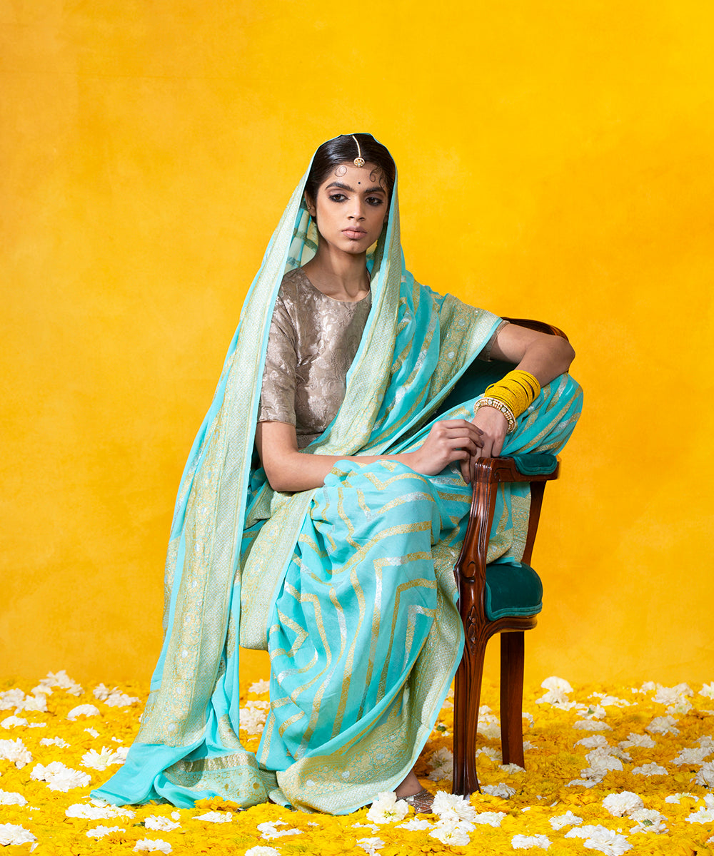 Ocean_Blue_Handloom_Kadhwa_Bel_Saree_In_Banarasi_Georgette_WeaverStory_01