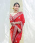 Red_Handloom_Georgette_Banarasi_Bandhej_Saree_with_Kadhwa_Booti_WeaverStory_01