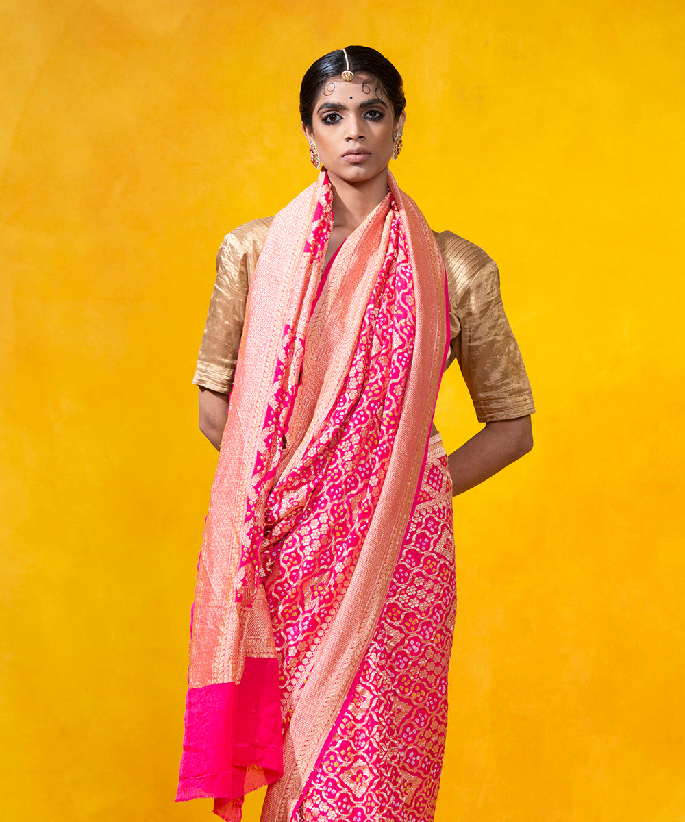 Pink_Handloom_Georgette_Banarasi_Bandhej_Saree_With_Cutwork_Weave_WeaverStory_01