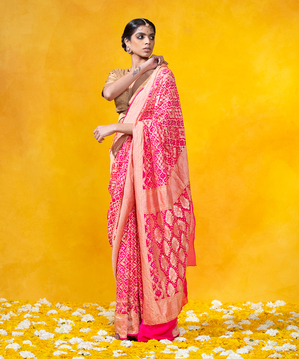 Pink_Handloom_Georgette_Banarasi_Bandhej_Saree_With_Cutwork_Weave_WeaverStory_02