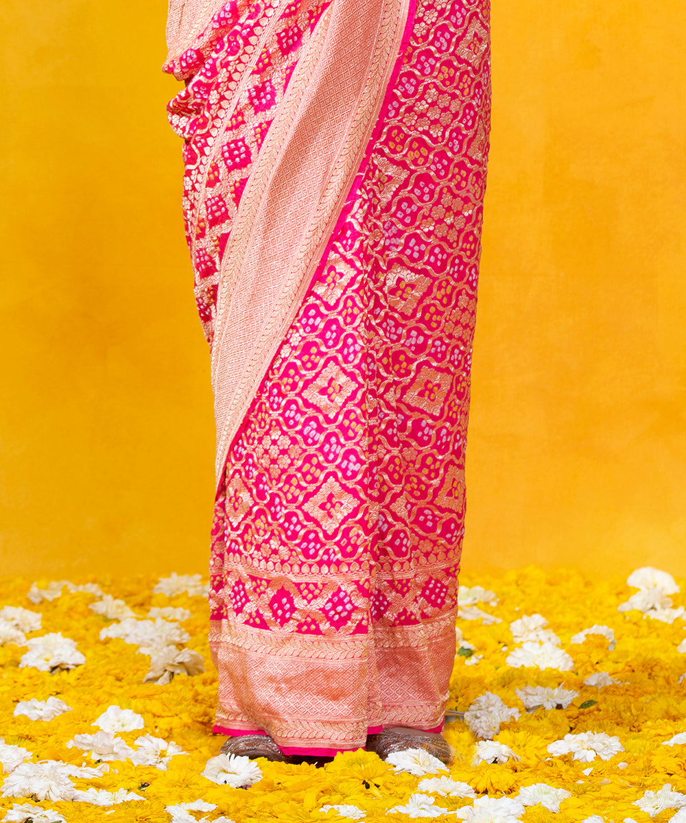 Pink_Handloom_Georgette_Banarasi_Bandhej_Saree_With_Cutwork_Weave_WeaverStory_04