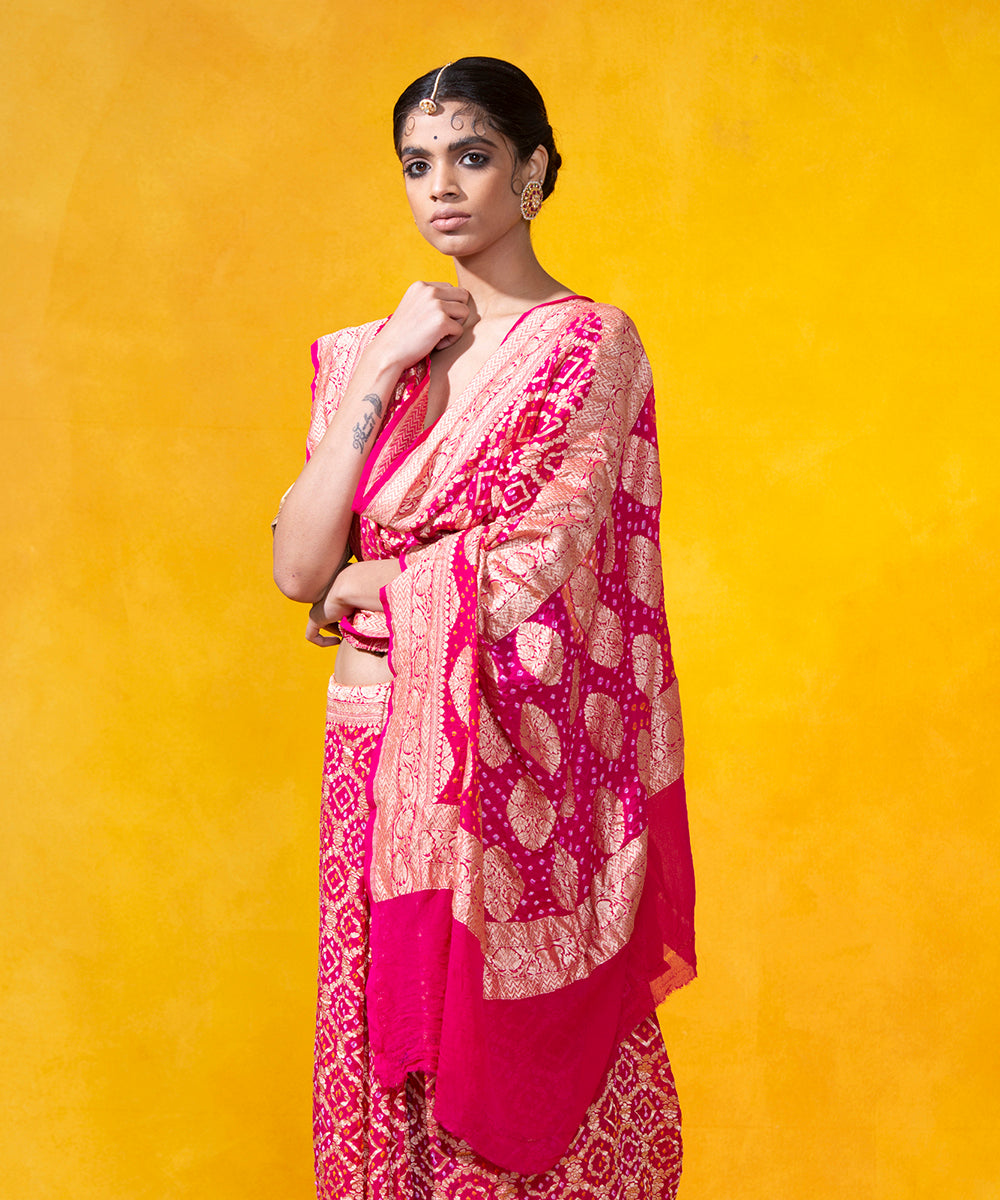 Pink_Handloom_Georgette_Banarasi_Bandhej_Saree_With_Cutwork_Weave_and_Jaal_WeaverStory_01