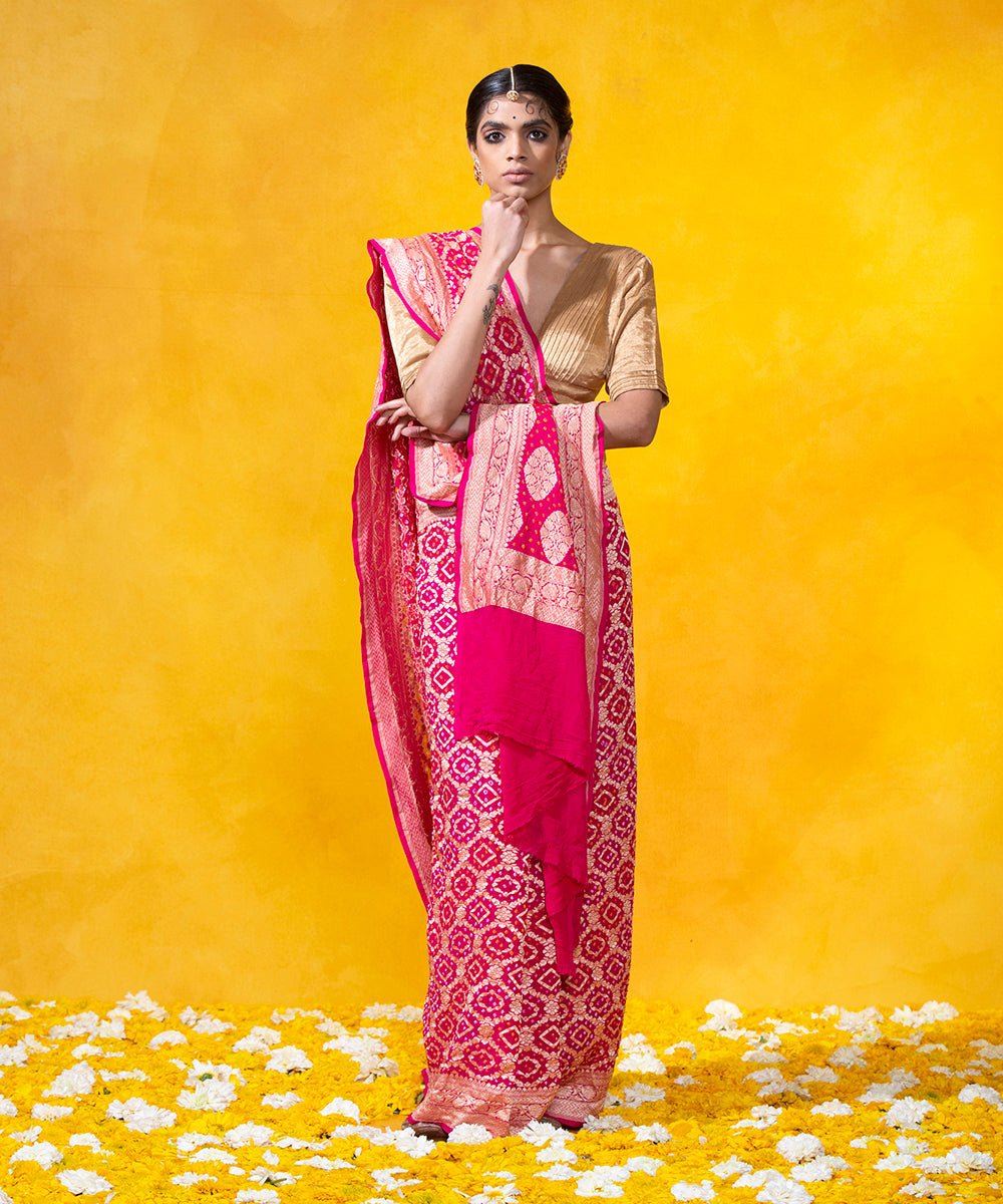 Pink_Handloom_Georgette_Banarasi_Bandhej_Saree_With_Cutwork_Weave_and_Jaal_WeaverStory_02