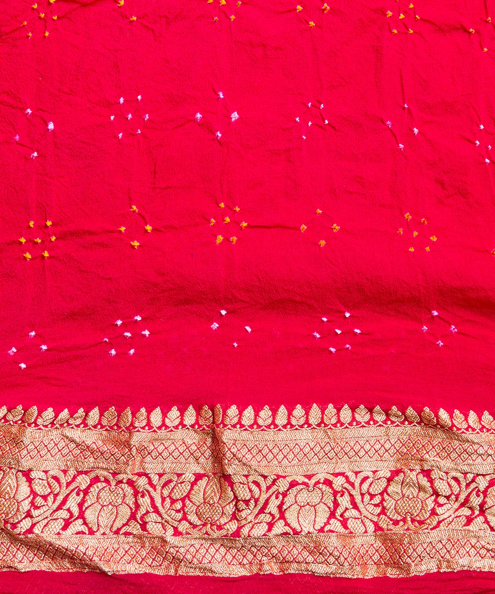 Bold_Red_Handloom_Georgette_Banarasi_Bandhej_Saree_With_Cutwork_Weave_and_Floral_Zari_Border_WeaverStory_05