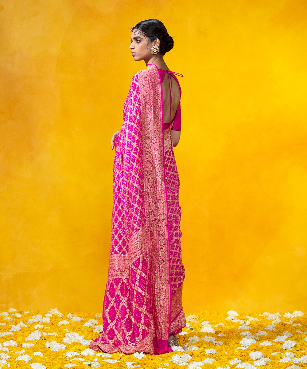 Bright_Pink_Handloom_Bandhej_Saree_With_Cutwork_Weave_In_Banarasi_Georgette_WeaverStory_03