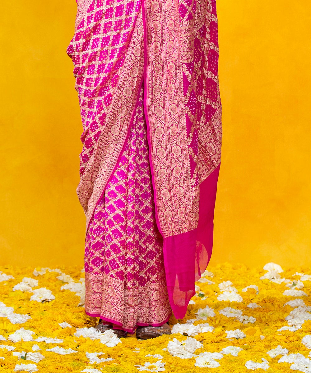 Bright_Pink_Handloom_Bandhej_Saree_With_Cutwork_Weave_In_Banarasi_Georgette_WeaverStory_04