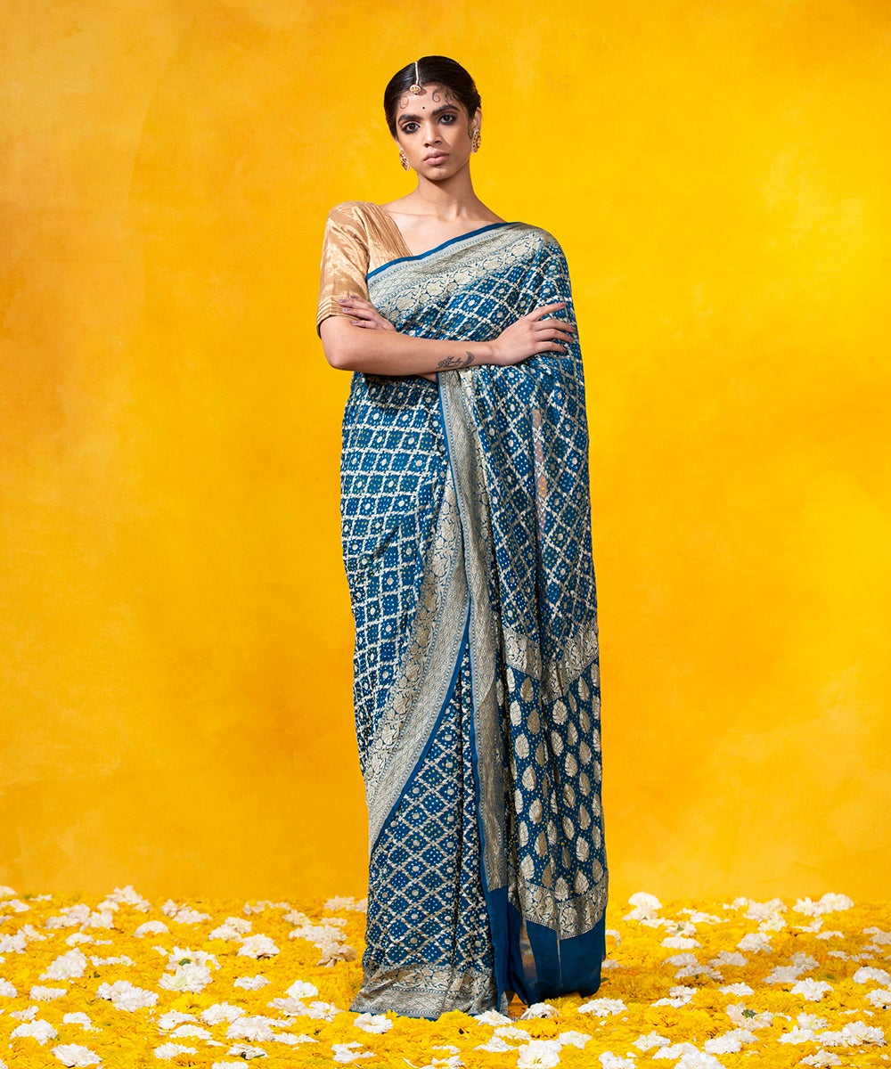 Handloom_Blue_Bandhej_Saree_With_Cutwork_Weave_in_Banarasi_Georgette_WeaverStory_02