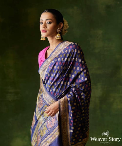 Indigo_Blue_Handloom_Pure_Malda_Silk_Banarasi_Baluchari_Saree_With_2_Lady_Pallu_WeaverStory_01