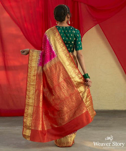 Handloom_Hot_Pink_Kanjivaram_Saree_With_Rust_And_Gold_Zari_Border_And_Bandhani_Work_WeaverStory_03