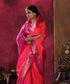 Handloom_Pink_And_Orange_Check_Pure_Silk_Kanjivaram_Saree_With_Purple_Border_WeaverStory_01