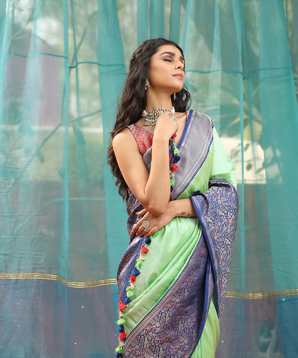 Light_Green_Handloom_Pure_Katan_Silk_Brocade_Banarasi_Saree_With_Blue_Meenakari_Shikargah_Border_WeaverStory_01