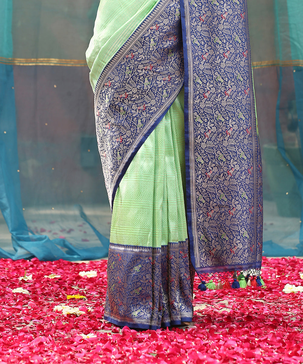 Light_Green_Handloom_Pure_Katan_Silk_Brocade_Banarasi_Saree_With_Blue_Meenakari_Shikargah_Border_WeaverStory_04