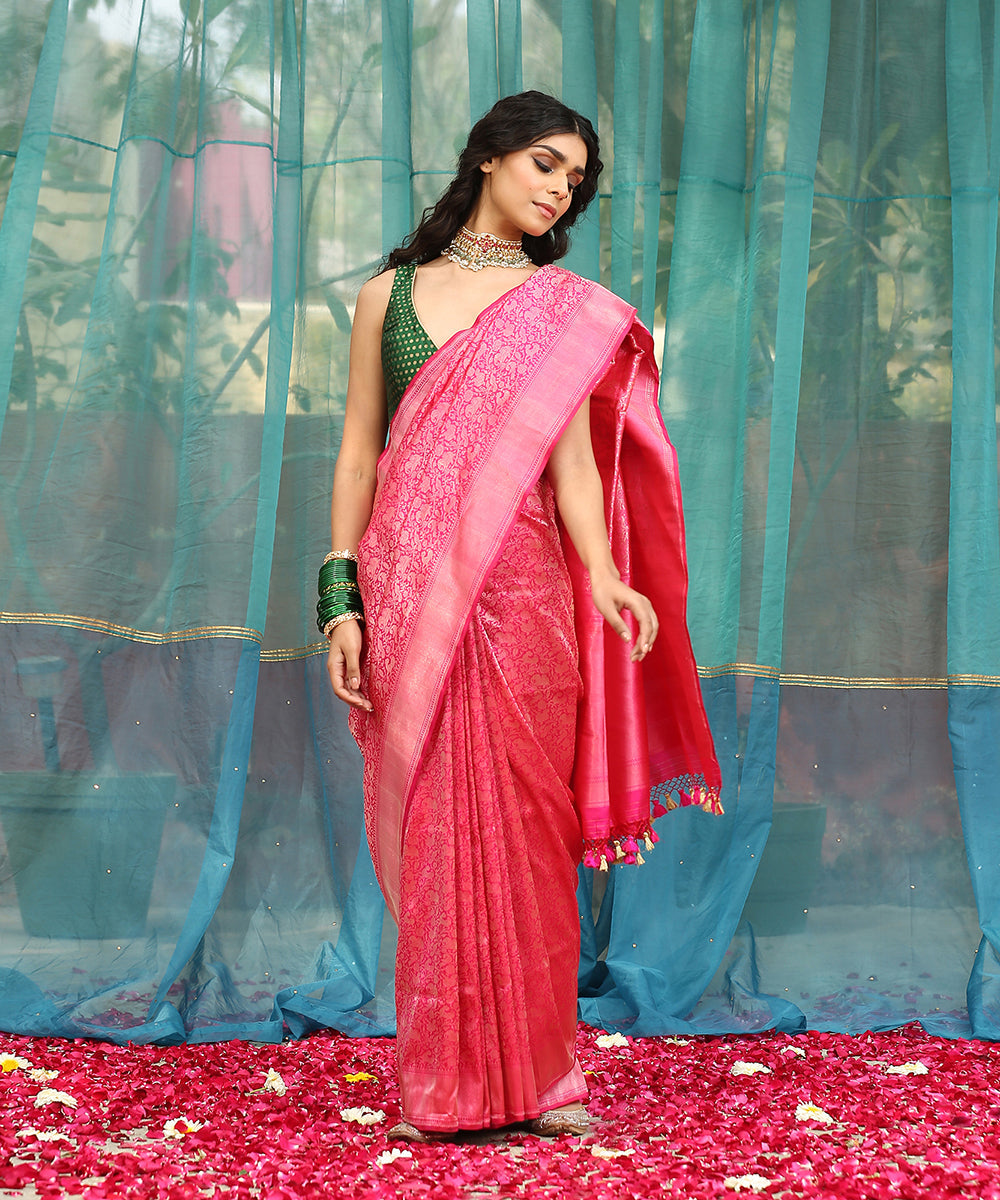 Handloom_Pink_Pure_Katan_Silk_Banarasi_Saree_with_Brocade_Shikargah_WeaverStory_02
